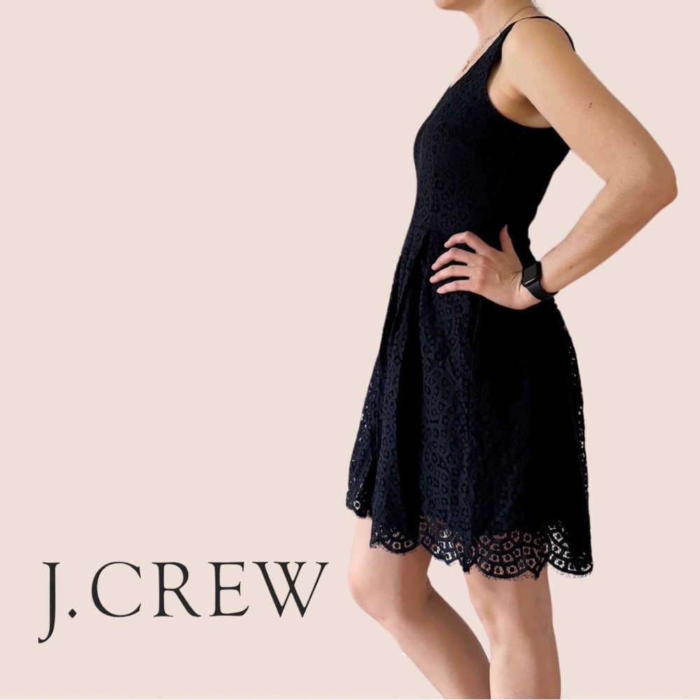 J Crew Navy Eyelet Lace Fit and Flare Midi Dress